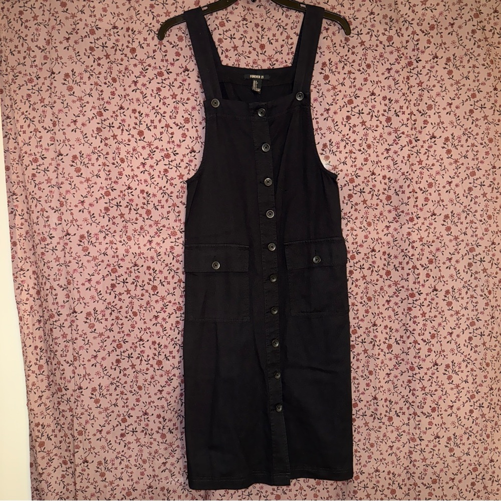 Forever 21 Black Button-Up Overall Midi Dress